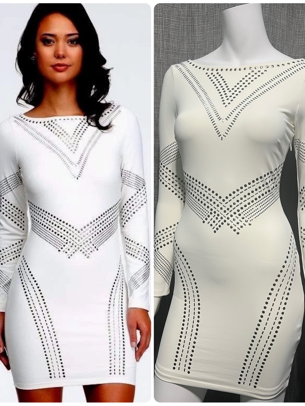 Bebe Ivory Embeliished Long Sleeve Bodycon Mini Dress XS